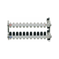 Коллектор из нержавеющей стали для отопления без расходомеров TIM 1" - 3/4" Евроконус - 11 выходов