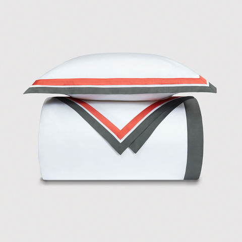 Постельное белье 2 спальное евро Сlaire&Caroll Jacqueline белое с серо-зеленым кантом