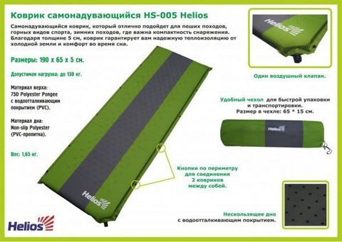 Коврик самонадувающийся. Helios HS-005 190х65х5