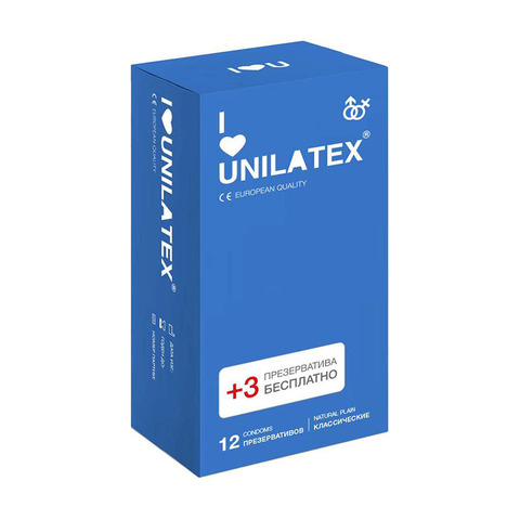 Презервативы Unilatex Natural Plain 12 шт +3 шт в подарок