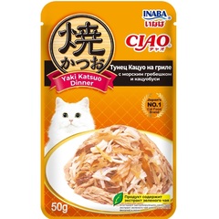 INABA Ciao пауч для кошек Тунец Кацуо на гриле с морским гребешком и кацуобоси 50 гр