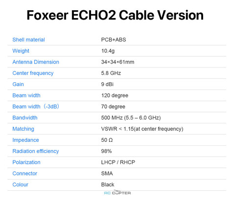 Антенна Foxeer Echo 2 5.8G 9dBi Patch Feeder Antenna RHCP RPSMA PA1508