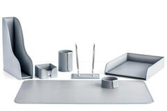 Канцелярский настольный набор 7 предметов из кожи, цвет серый №154