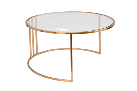 Стол журнальный с пуфом и стеклянной столешницей 47x84см Garda Decor бежевый/золото