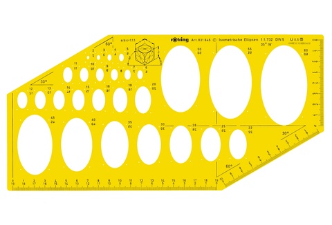 Шаблон изометрических эллипсов Rotring пластик 310x195x2 mm желтый/прозрачный 1:1,732 (S0238021)