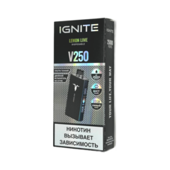 Одноразовая электронная сигарета Ignite V250 Black - Lemon Lime (25000 затяжек)