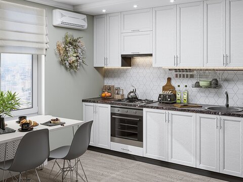 Прямая модульная кухня Сканди-03 White Softwood - Graphite 2340*2600*600