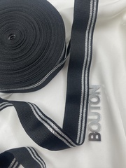 Репсовая лента черная с серебристыми полосками