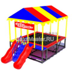 Батутная арена "Радость" с крышей и двумя горками 4x3x3 м