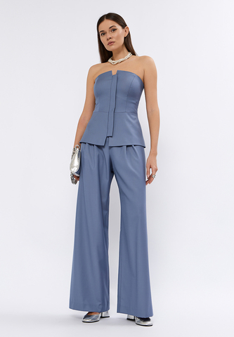 Брюки палаццо MONRO из шерсти с шелком серо-голубого цвета