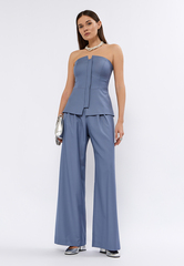 Брюки палаццо MONRO из шерсти с шелком серо-голубого цвета