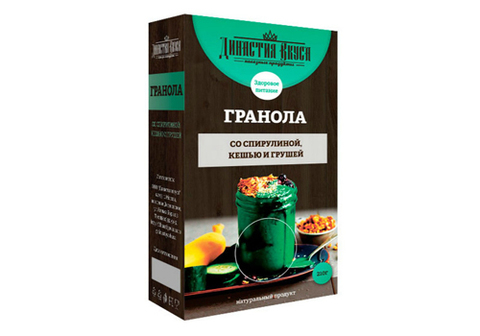 Гранола со спирулиной, кешью и грушей Династия Вкуса, 210г