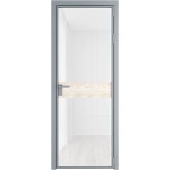 Алюминиевая дверь 6AG серебро остеклённая со вставкой