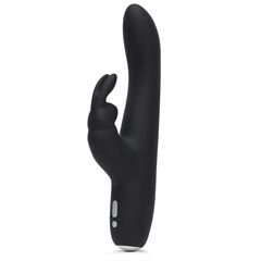 Черный вибратор с клиторальным отростком Greedy Girl Slimline Rabbit Vibrator - 22,8 см. - 