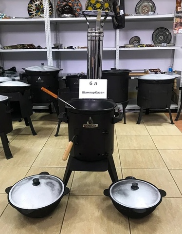 Комплект "Печка с трубой Granada Premium + казан 6 литров"