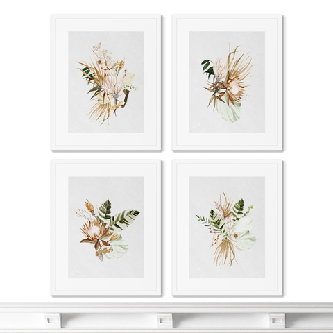 Opia Designs - Набор из 4-х репродукций картин в раме Floral set in pale shades, No4, 2021г.
