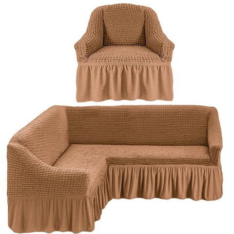 Чехол на угловой диван и кресло, песочный