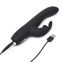 Черный вибратор с клиторальным отростком Greedy Girl Slimline Rabbit Vibrator - 22,8 см. - 