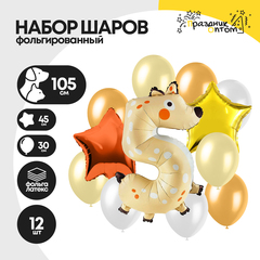 Набор шаров "Цифра 5" олененок, фольгированный, 12шт.