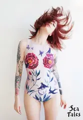 Купальник слитный Пионы