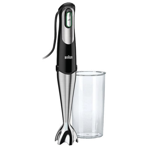 Блендер погружной BRAUN MQ700 SOUP, 750 Вт, 10 скоростей, стакан, сталь, черный