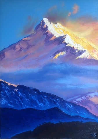 Картина маслом на холсте Солнечные горы. 50х70 см. Ручная работа.