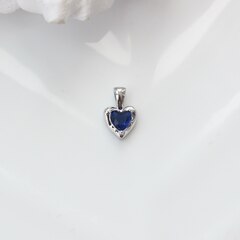 Подвеска Сердце с синим фианитом, 12*8 мм, родий, П308