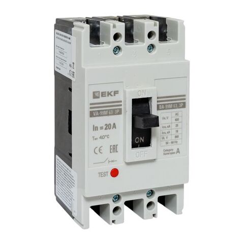 Выключатель автоматический в литом корпусе ВА-99М 63/20А 3P 10In 25кА с термомагнитным расцепителем EKF