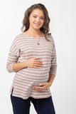 Лонгслив для беременных 11918 тауп полоска тофу