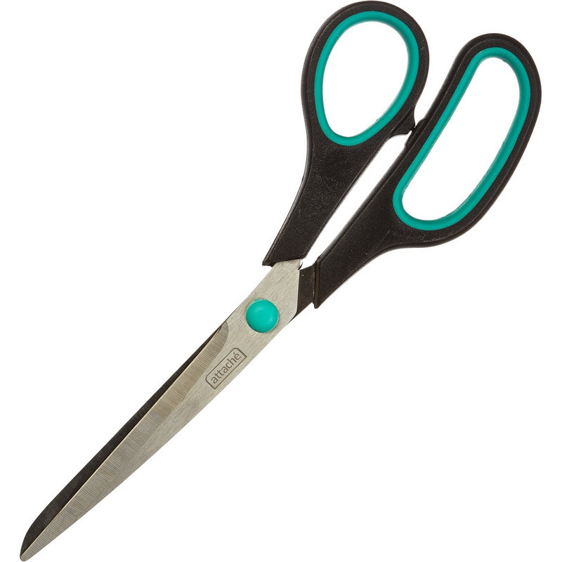 Ножницы Attache 215 мм с пластиковыми прорезиненными анатомическими ручками черного/зеленого цвета