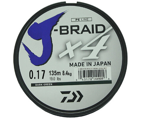 Купить шнур плетеный Daiwa J-Braid X4 135м 0,17мм зеленая
