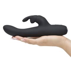 Черный вибратор с клиторальным отростком Greedy Girl Slimline Rabbit Vibrator - 22,8 см. - 