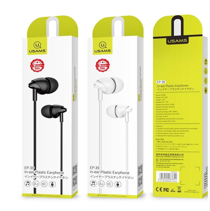 USAMS Headphones EP-39 In-ear Plastic 1.2M White MOQ:220 (HSEP3902