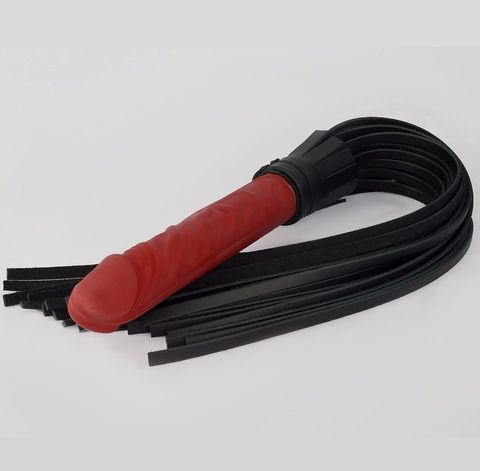 Черная плеть с красной ручкой-фаллоимитатором - 65 см. - Sitabella BDSM accessories 3012-12