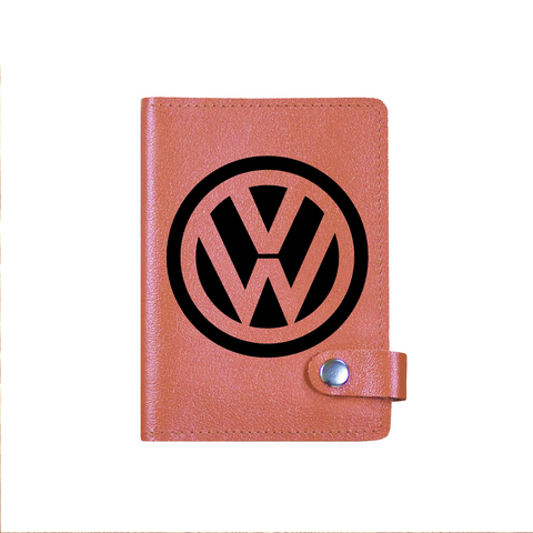 Обложка на автодокументы на кнопке с кармашками "Volkswagen", рыжая