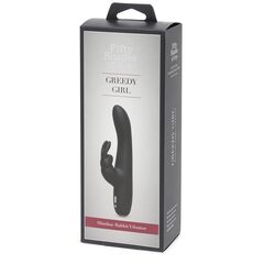 Черный вибратор с клиторальным отростком Greedy Girl Slimline Rabbit Vibrator - 22,8 см. - 