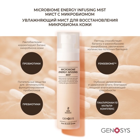 GENOSYS Увлажняющий мист для восстановления микробиома 80 мл | Microbiome Energy Infusing Mist