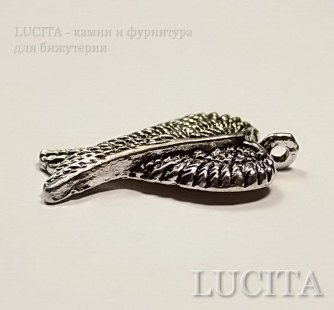 Подвеска "Крылья ангела" (цвет - античное серебро) 28х17 мм