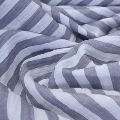 Муслин двухслойный "Серо-голубая полоска на молочном"