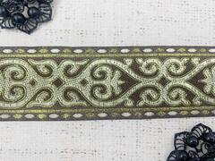 Тесьма жаккард, ш. 5 см, коричневый с золотом