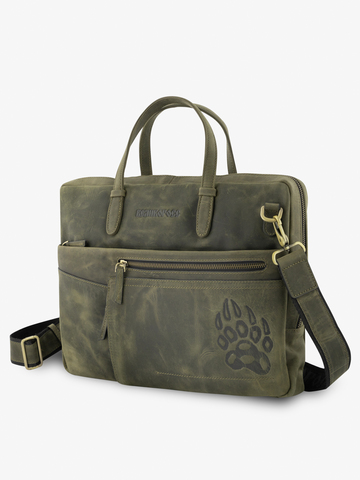Кожаный портфель универсальный, компактный зелёного цвета (кожа Крейзи)