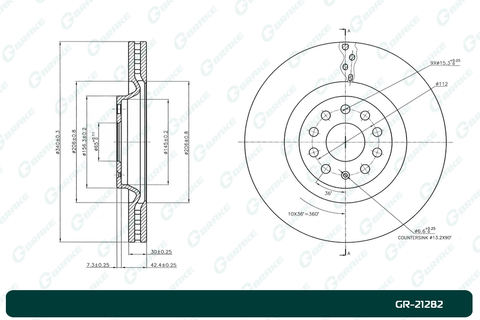Диск тормозной вентилируемый G-brake  GR-21282