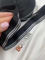 Репсовая лента черная с серебристыми полосками