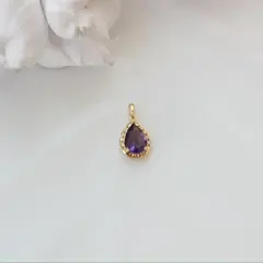 Подвеска Капля с тёмно-сиреневым фианитом, 15*8 мм, позолота, П413