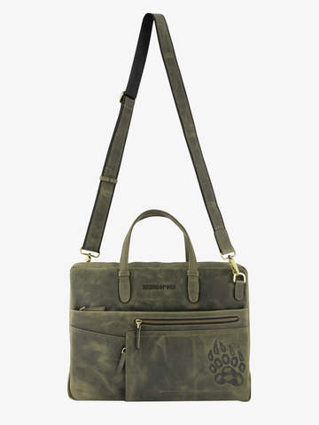Кожаный портфель универсальный, компактный зелёного цвета (кожа Крейзи)