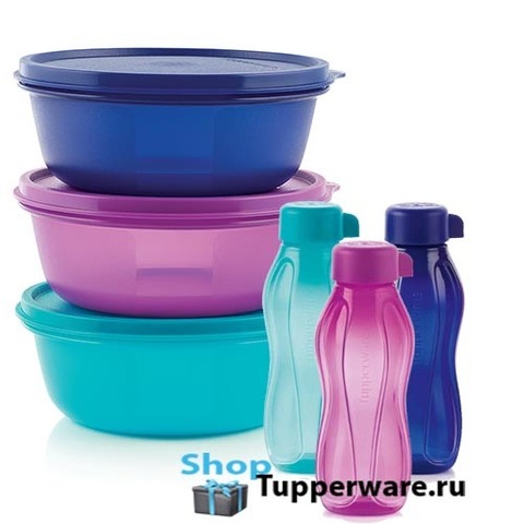 Большой хит парад 3шт и бутылки эко мини 310мл разноцветные Tupperware