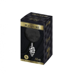 Металлическая анальная пробка с черным хвостиком Twist от Alive (7*2,8 см.)