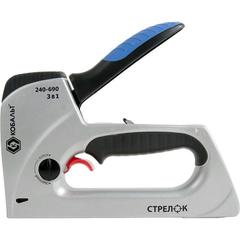 Степлер механический КОБАЛЬТ СТРЕЛОК, алюм.корп., скобы 6-14мм (тип 53), шпильки (12-14мм), гвозди (14мм), рег.удара, спуск.крючок (240-690)