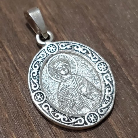 Нательная именная икона святая Надежда с серебрением кулон медальон с молитвой