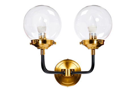 Бра настенное для спальни 32x23см Garda Decor Simple латунь со стеклянными плафонами